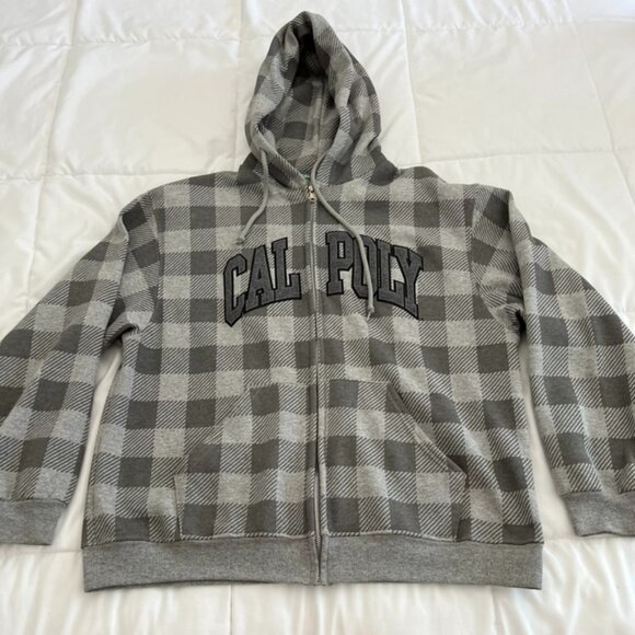 Cal Poly Collection Jacket Men Medium Gray Full Zip Hoodie Embroidered Checkered - Picture 1 of 8